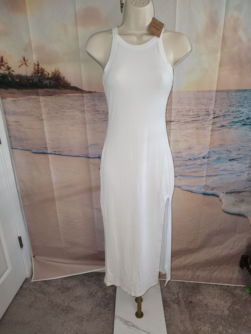 Style Rack White Racerback Maxi Dress with Side Slit